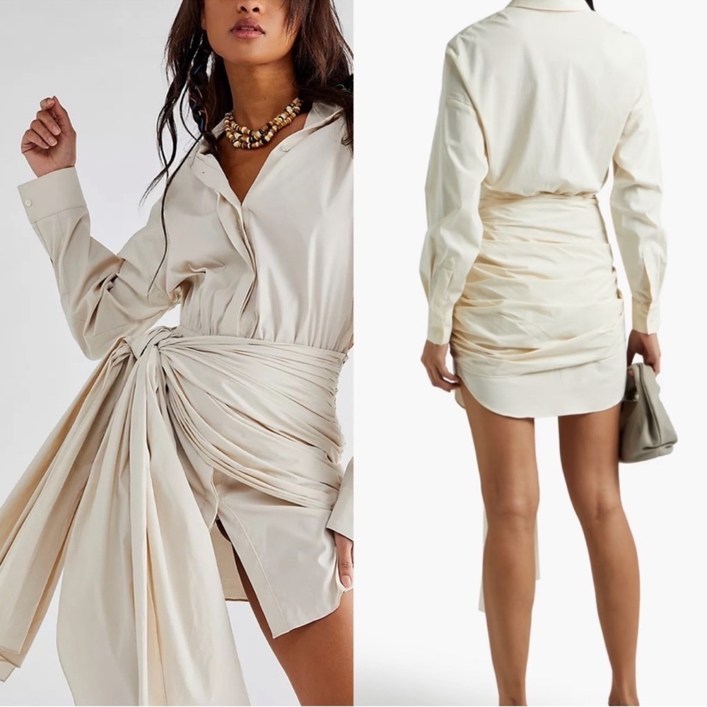 Ronny Kobo Karmen Gathered Side Tie Mini Dress Cream